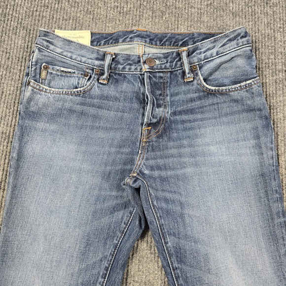 Abercrombie Fitch Jeans Mens 32x30 Blue The A&F Skinny‎ Button Fly Whiskered Y2K - Picture 1 of 16